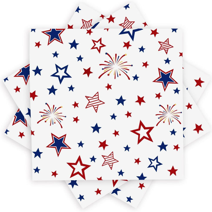 Unisex decorative disposable napkins with star and fireworks design, absorbent and two-ply Bowlift