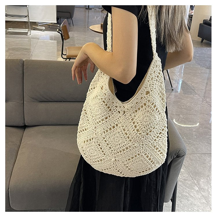 Handcrafted Hobo Bag with Unique Macrame Structure Bowlift