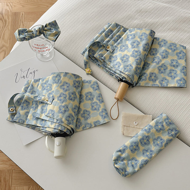 Ladies Collapsible Umbrella with Elegant Floral Pattern Bowlift
