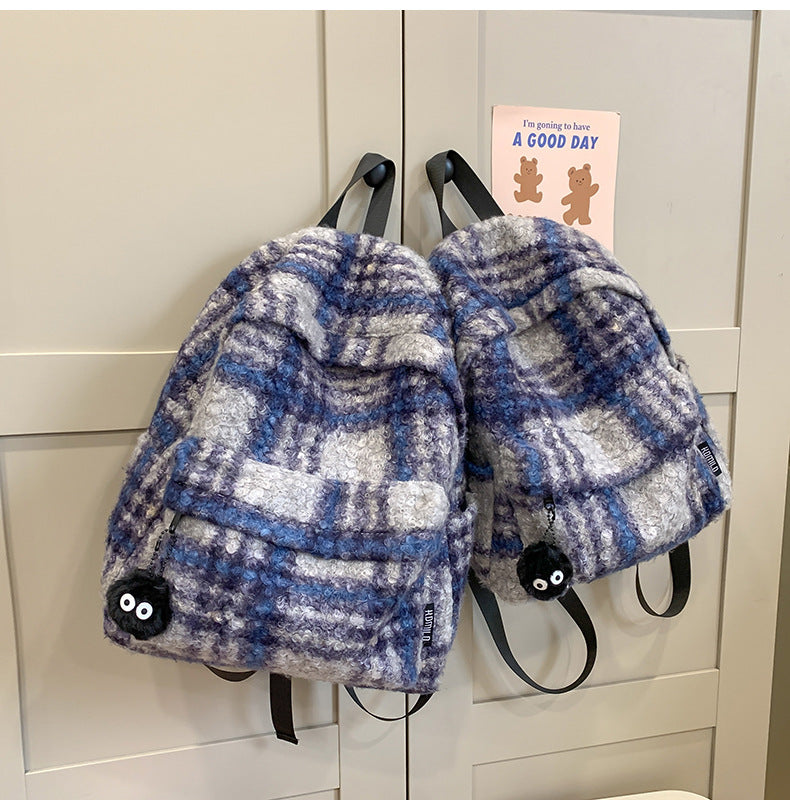 Cozy Fuzzy Plaid Backpack