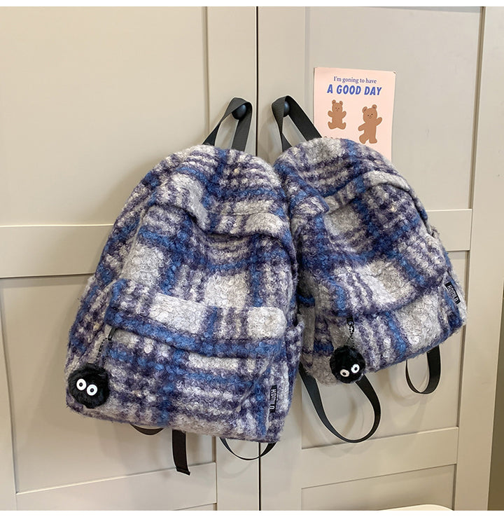 Cozy Fuzzy Plaid Backpack