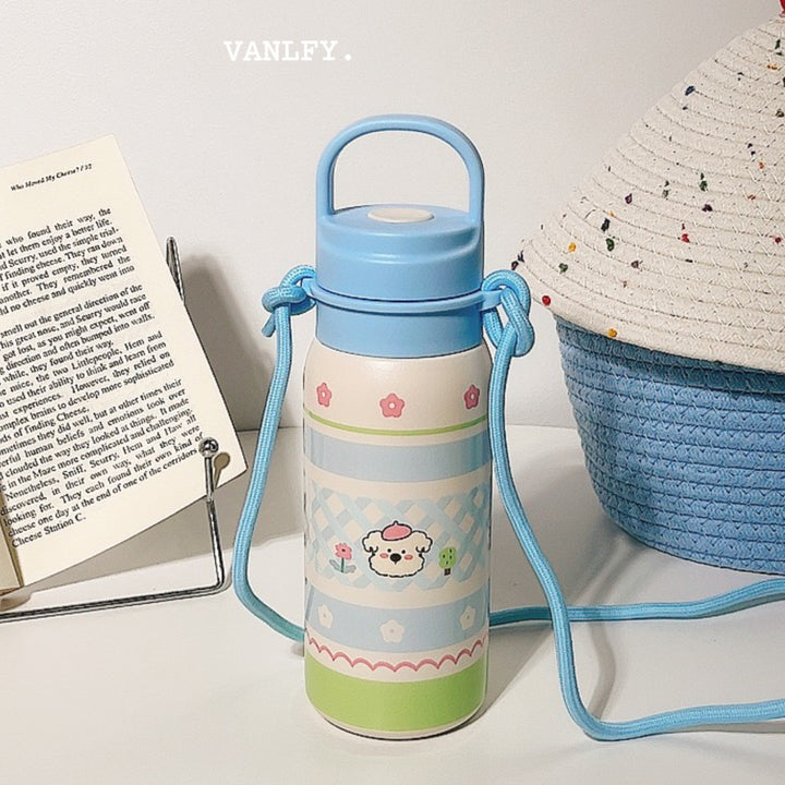 Women's insulated drink bottle with continuous animal design and carrying strap Bowlift