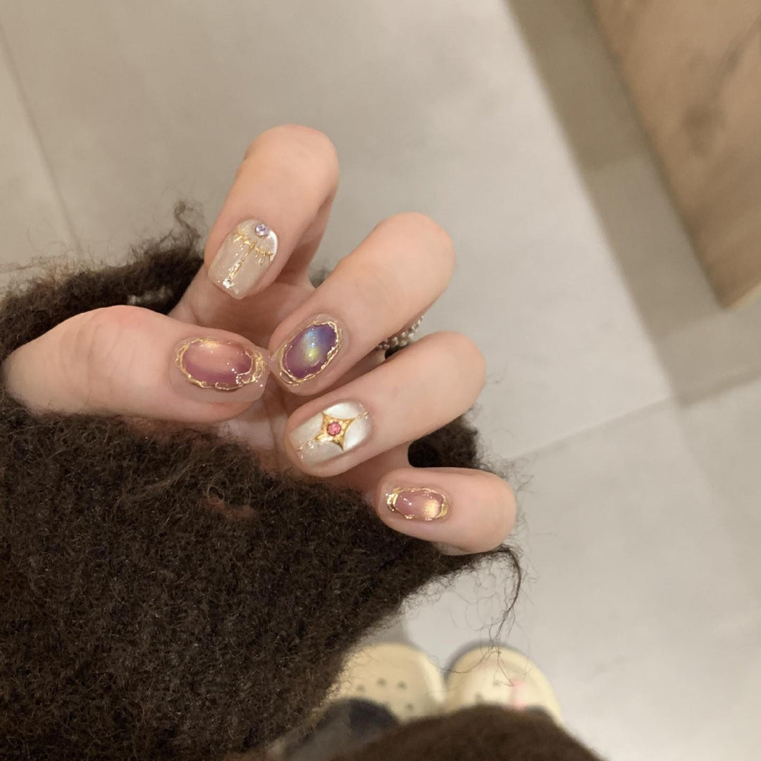Elegant Artificial Nail Set with Glamorous Rhinestone and Glitter Details Bowlift