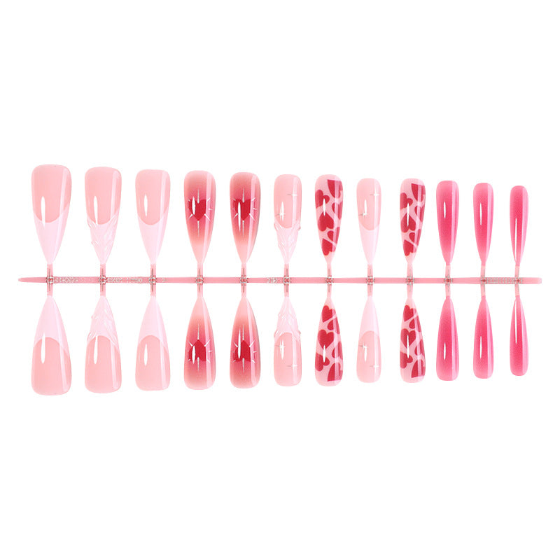 Artistic Press-On Nail Set with Gradient and Heart Patterns Bowlift