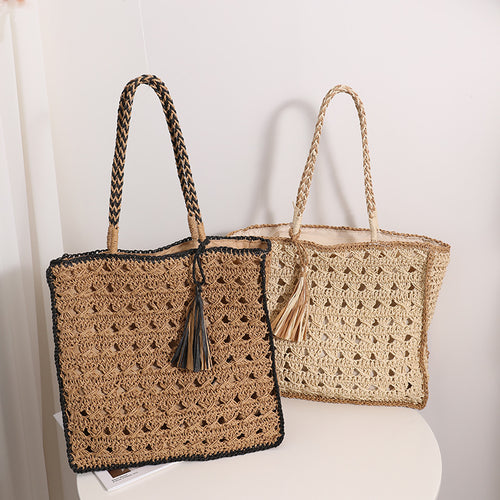 Handmade Macrame Tote Bag with Elegant Tassel Bowlift