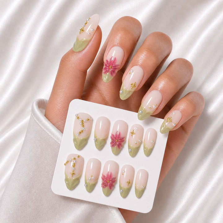 Floral Art Acrylic Nail Extensions Bowlift