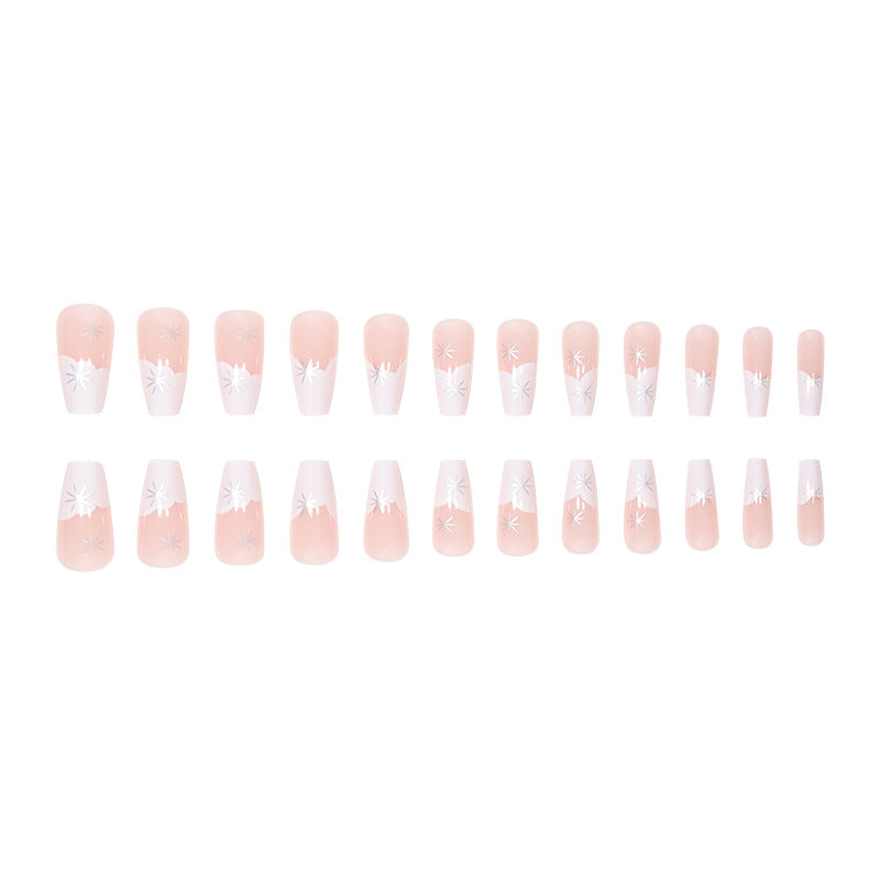 Elegant French Tip Press-On Nails with Star Accents Bowlift