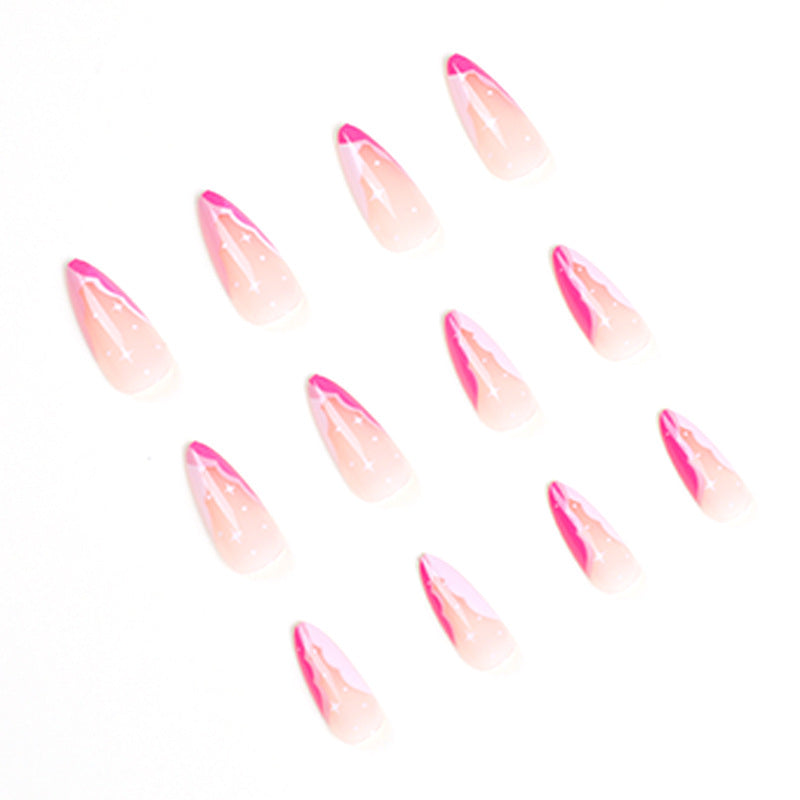 Artificial nail extensions with elegant glitter accent Bowlift