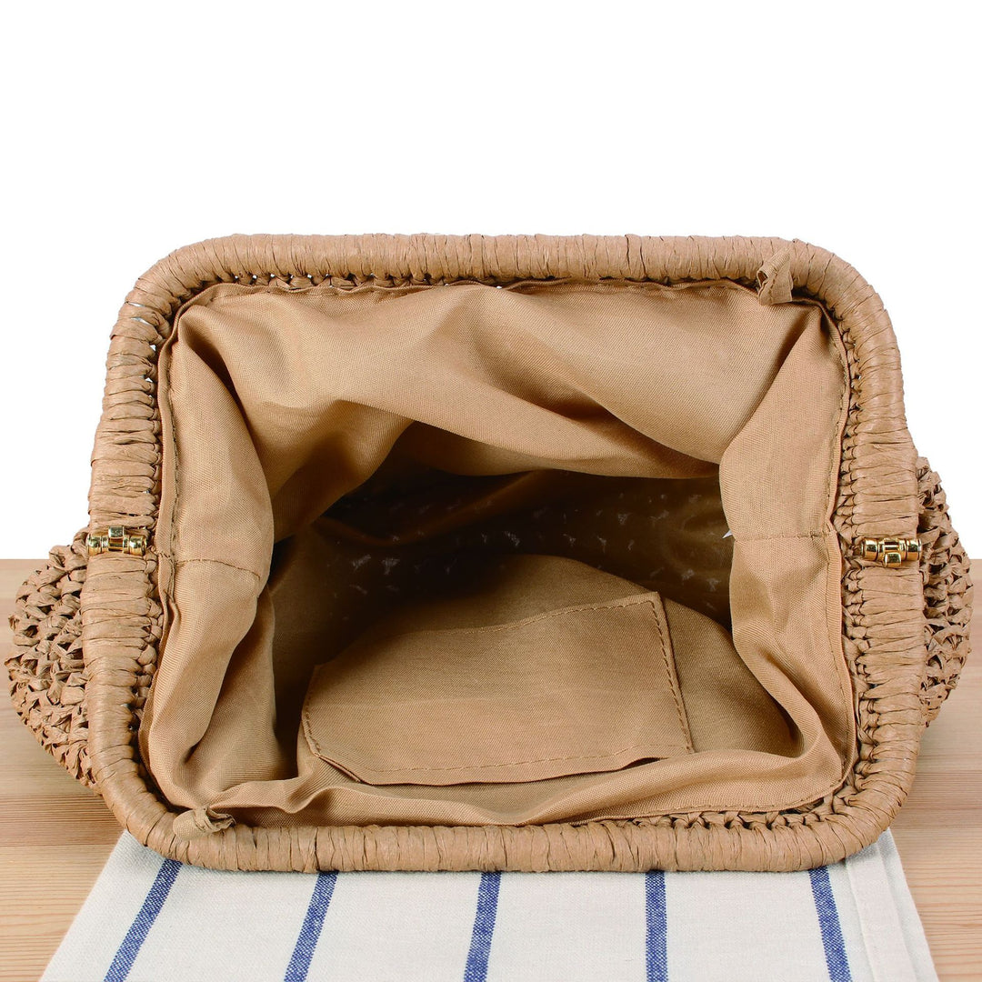 Basket bag with elegant wooden bead embellishments Bowlift