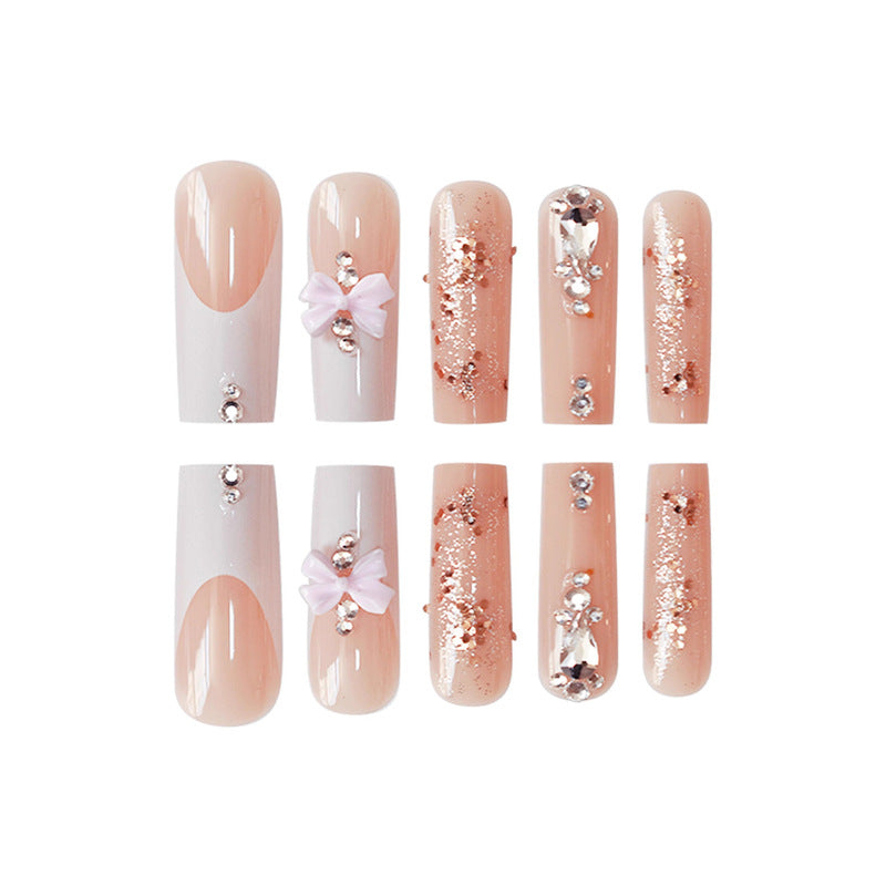 Artistic 3D Bow and Gemstone Press-On Nails Bowlift