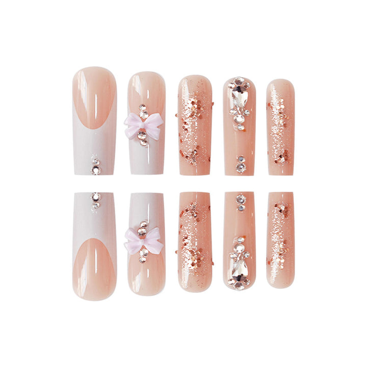 Artistic 3D Bow and Gemstone Press-On Nails Bowlift