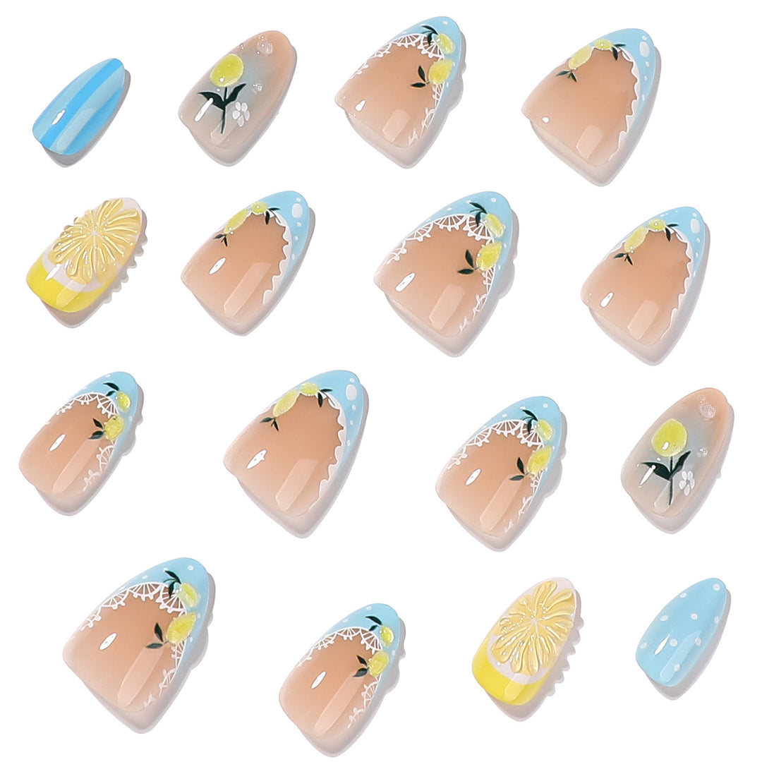 Artificial nail art with lemon and flower motifs Bowlift
