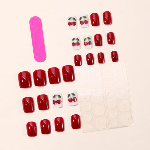 Artistic Cherry-Themed Nail Art Extensions Bowlift