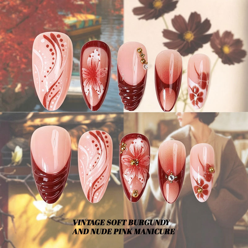 Premium Floral Design Press-On Nail Tips Set Bowlift