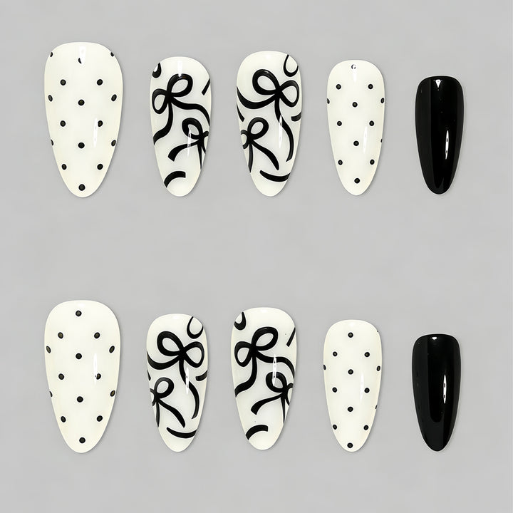 Artistic Press-On Nail Set with Bow Designs Bowlift