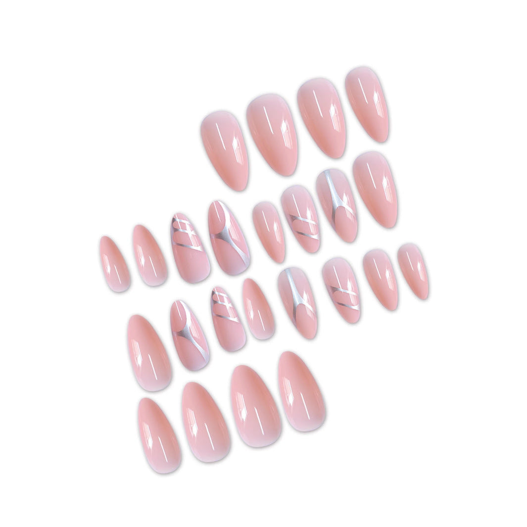 Elegant Stiletto Press-On Nail Set with Artistic Metal Accents Bowlift