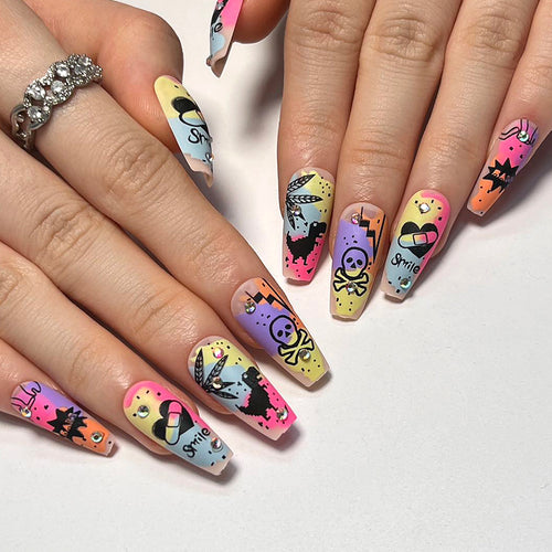 Artistic nail art with colorful design and glitter decoration Bowlift