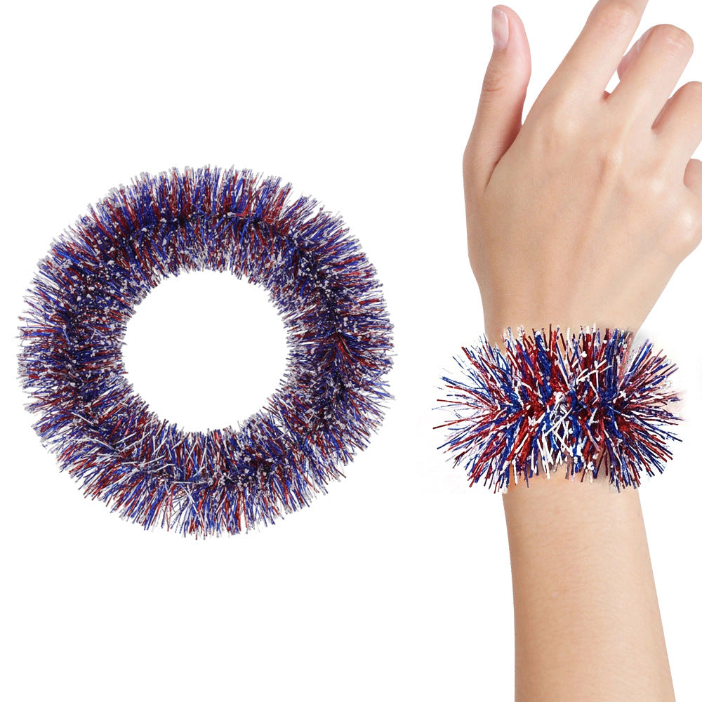 Independence Day festive tinsel pom-pom elastic wrist cuff Bowlift