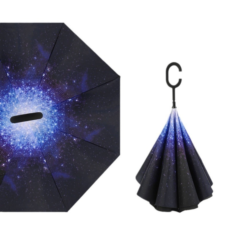 Women Innovative Folding Umbrella with Creative Leaf Graphic Bowlift