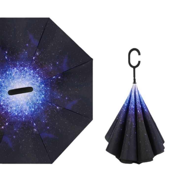 Women Innovative Folding Umbrella with Creative Leaf Graphic Bowlift