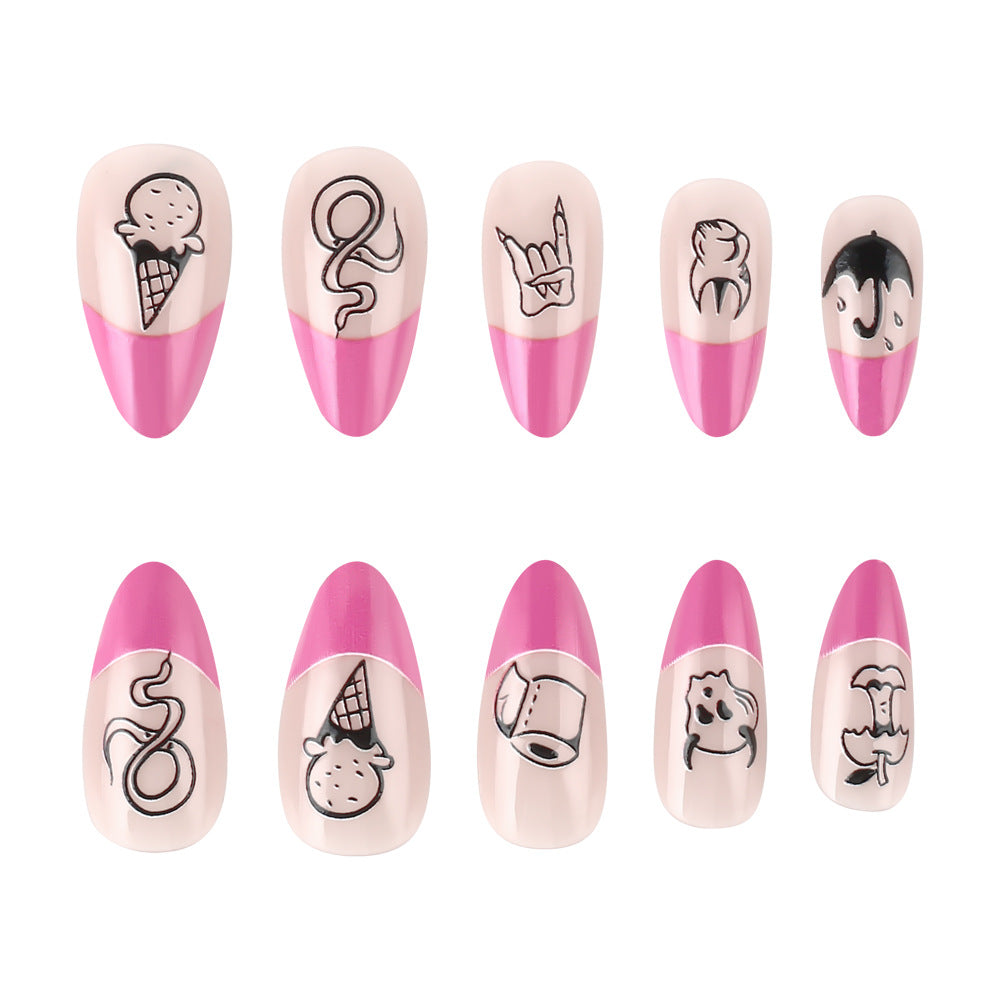 Artistic Press-On Nail Set with Funky Designs Bowlift