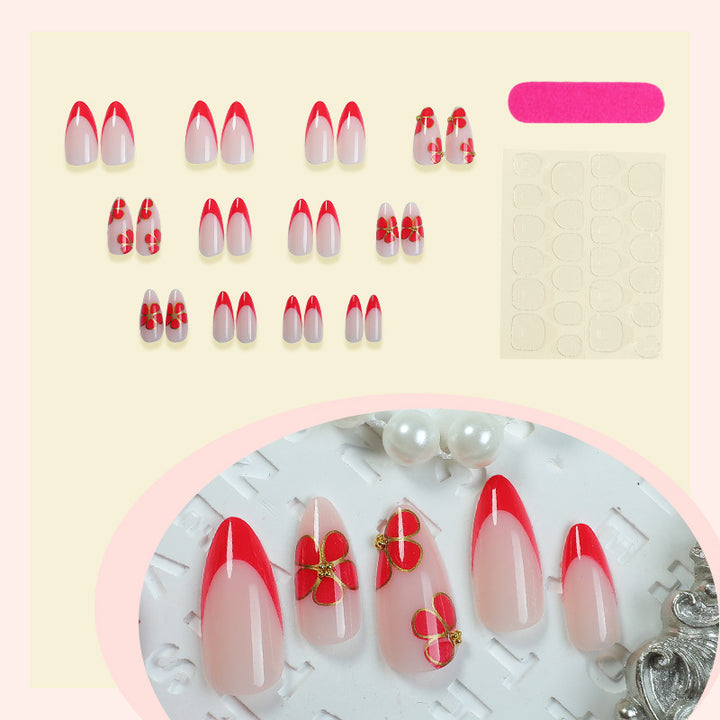 Artistic Press-On Nail Set with Floral and Ombre Design Bowlift 1788496157
