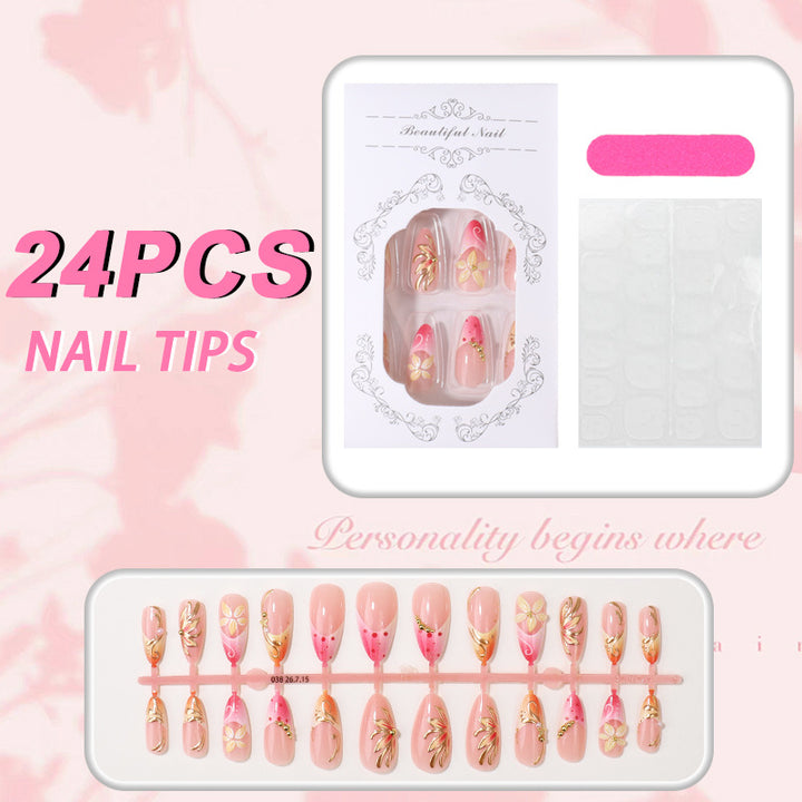 Premium Floral Design Press-On Nail Set Bowlift