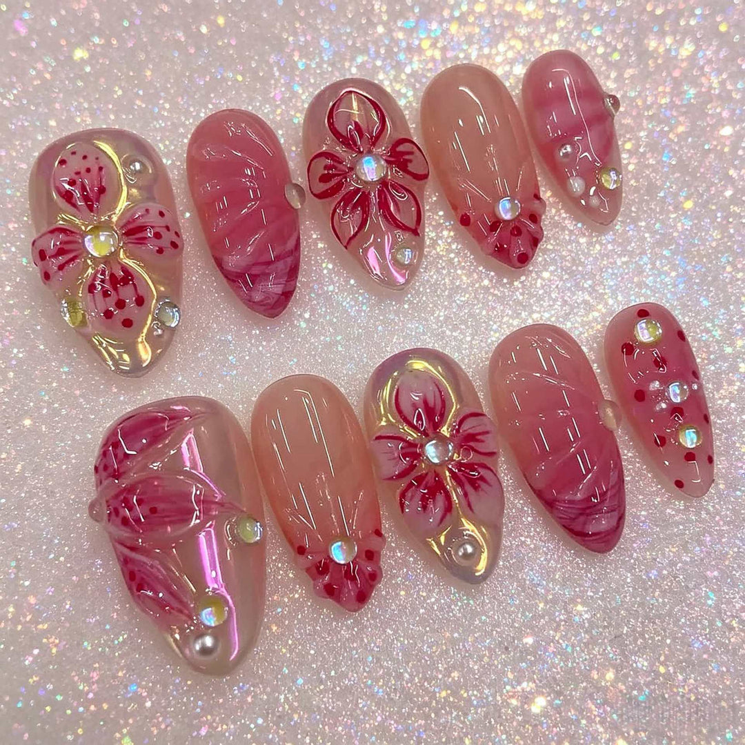 Floral Embellished Press-On Nail Set Bowlift 1787225131