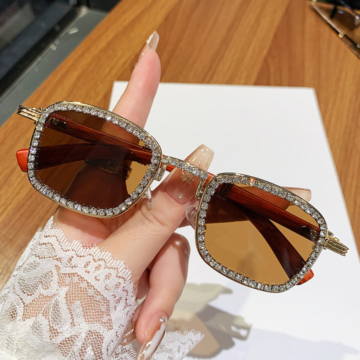 Women’s sunglasses with rhinestone-accented frame and modern wood design Bowlift