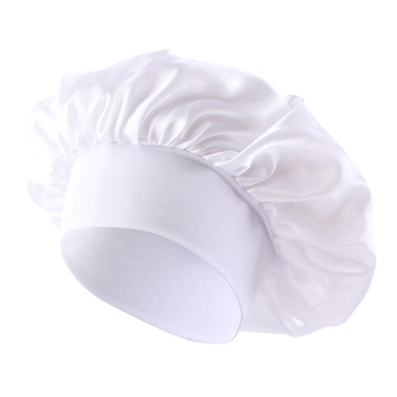Satin sleep bonnet with wide protective elastic band Bowlift