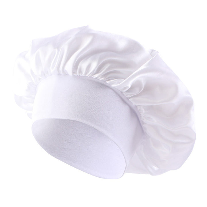 Satin sleep bonnet with wide protective elastic band Bowlift