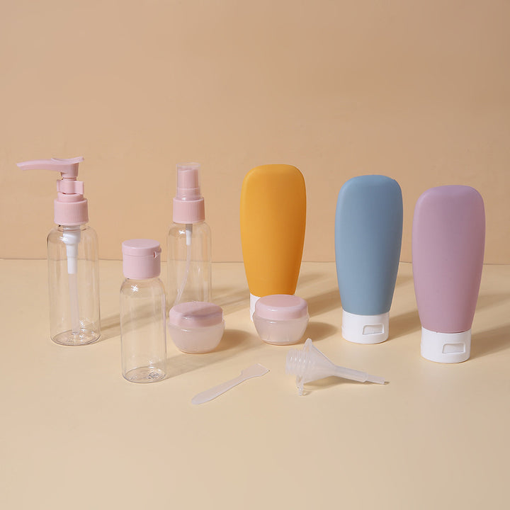 Travel Silicone Toiletry Bottle Set with Pump Spray Funnel and Clear Zip Bag Bowlift