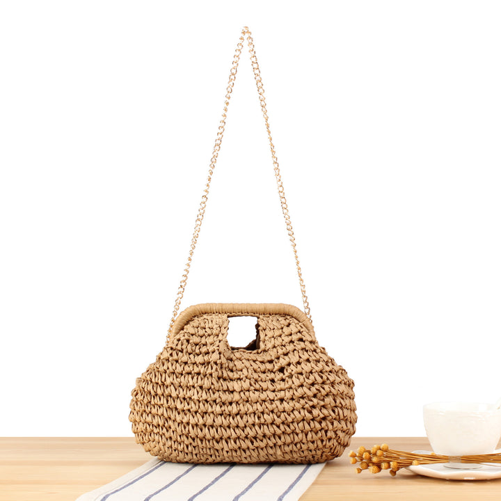 Shoulder bag made of hand-knotted natural material with elegant chain strap Bowlift