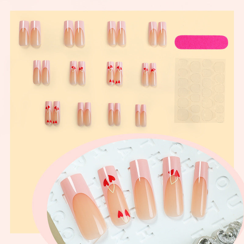 Artistic Press-On Nail Set with Heart Design Bowlift