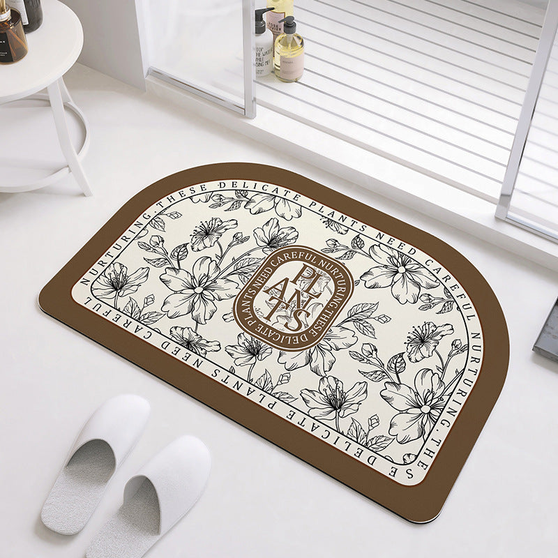 Unisex Oval Floral Pattern Bath Mat Bowlift