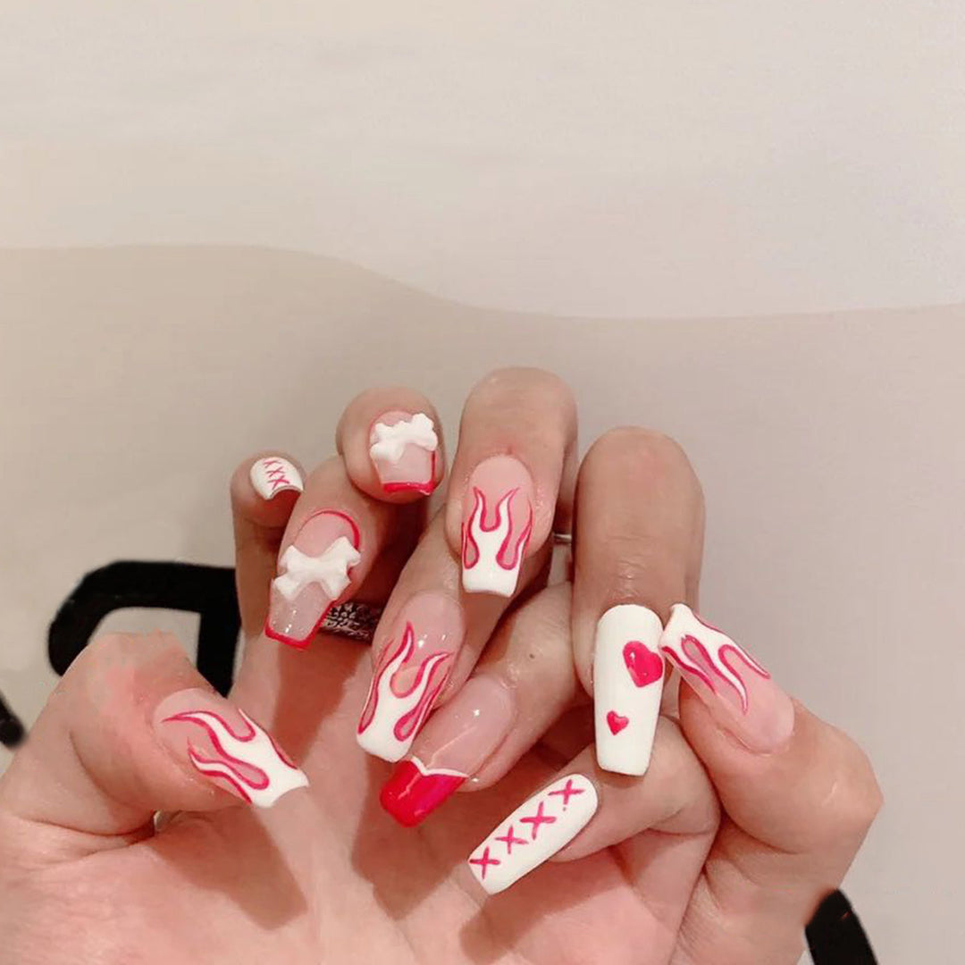 Artful Nail Art with Fire and Heart Designs Bowlift