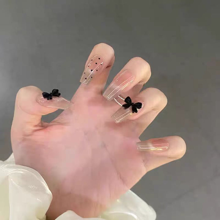 Trendy Press-On Nail Art Set with Stylish Bow Accents Bowlift