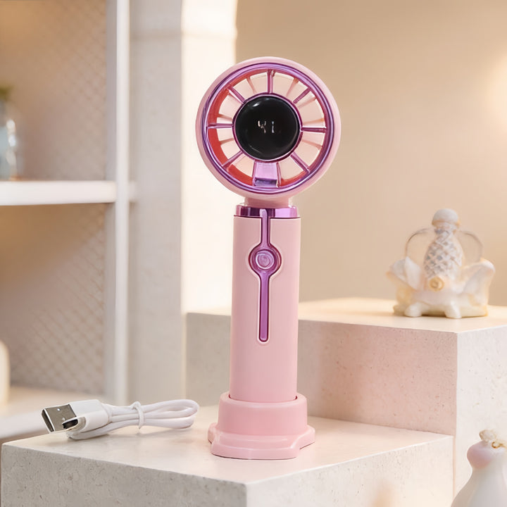 Women's Portable Hand Fan with LCD Temperature Display and USB Charging Function Bowlift