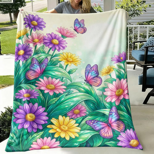 Vibrant Floral Print Throw Blanket