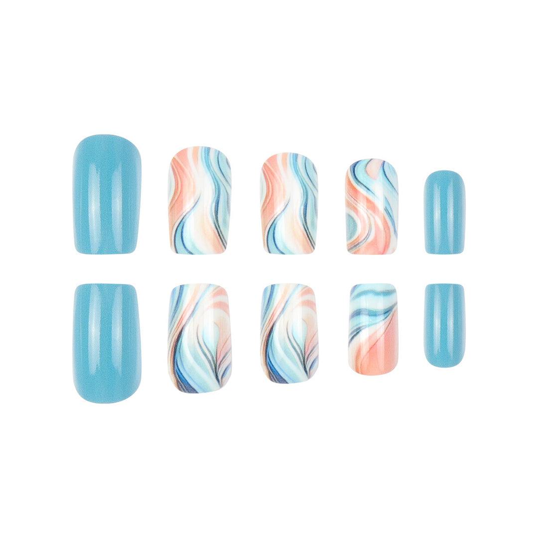 Marble-Effect Press-On Nail Set Bowlift