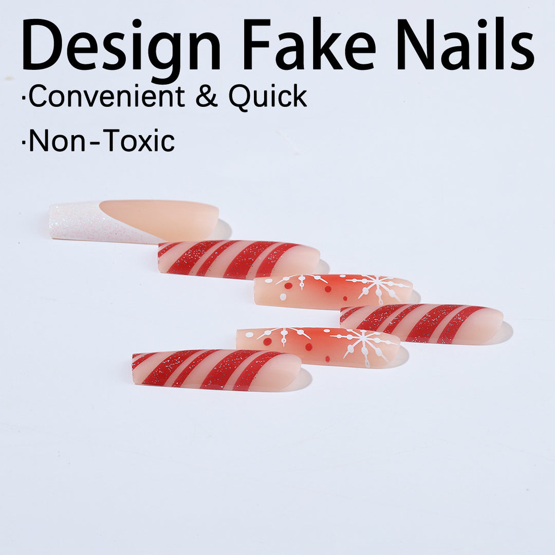 Acrylic nail set with festive candy cane and glitter accents Bowlift