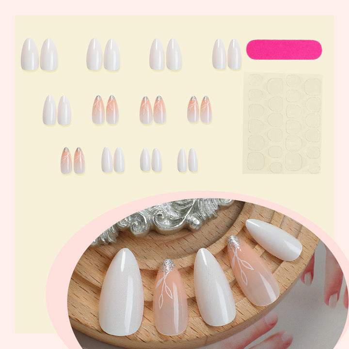 Luxurious Faux Finish Press-On Nail Set with Elegant Floral Design Bowlift