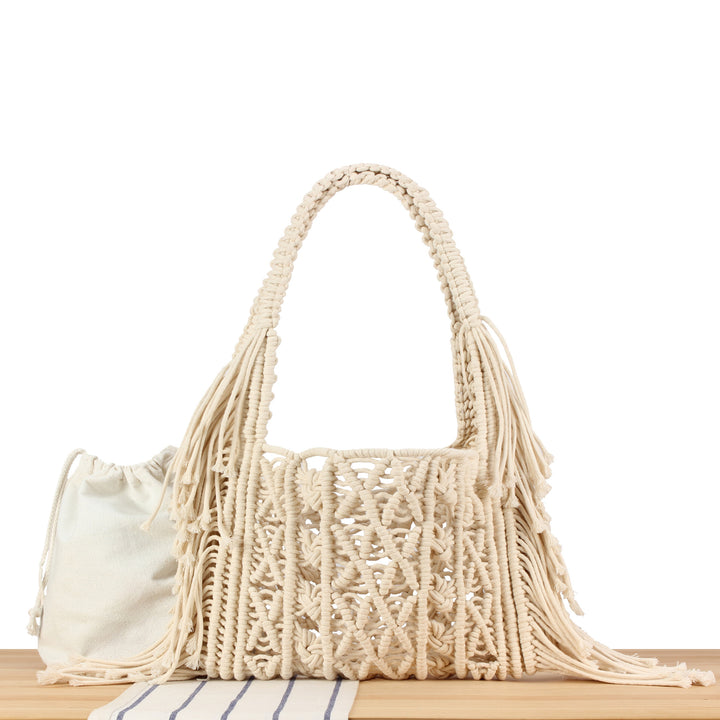 Macrame crossbody bag with fringes and inner pocket Bowlift