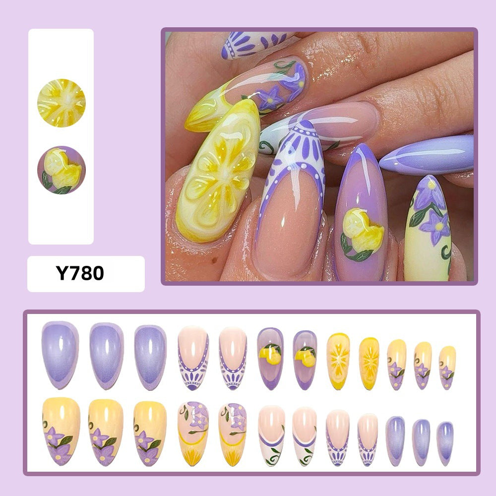Artificial Nail Set with Floral Designs Bowlift