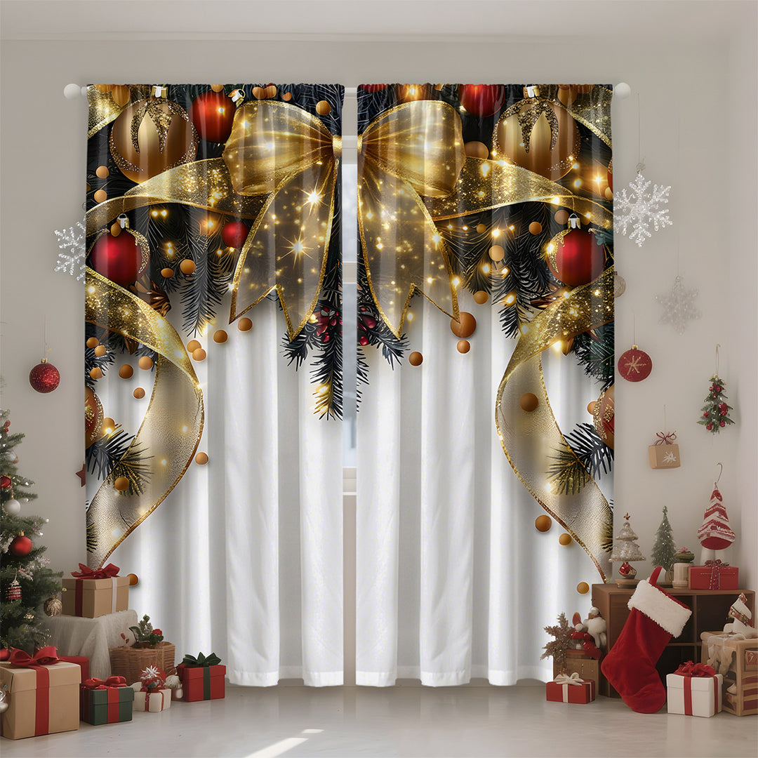 Festive Holiday-Themed Sheer Curtain Panels