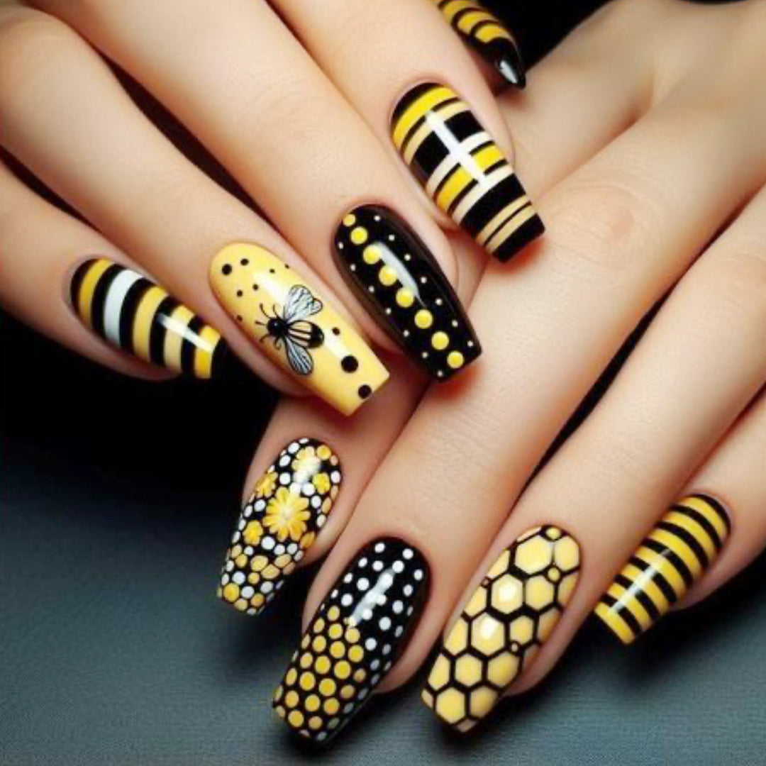Bee-Inspired Acrylic Nail Art Bowlift