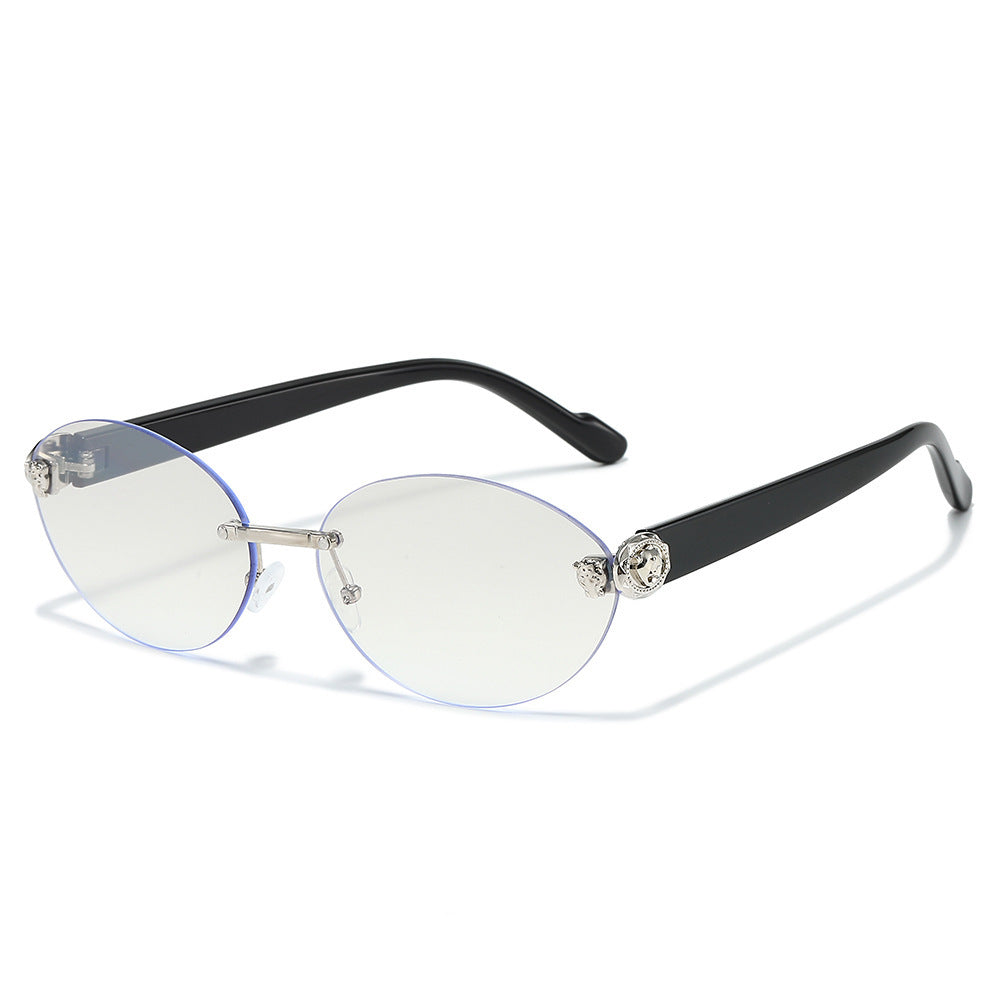 Designer Oval Frame Sunglasses with Decorative Accents Bowlift