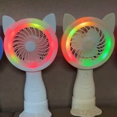 Unisex Portable Hand Fan with Creative Cat Ears and Colorful LED Lights Bowlift