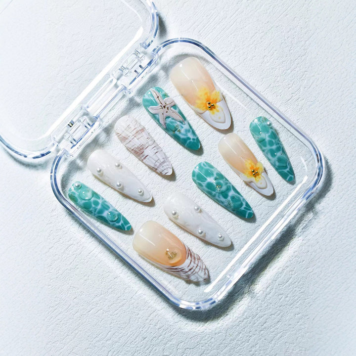 Ocean-Inspired 3D Decorative Press-On Nail Set Bowlift