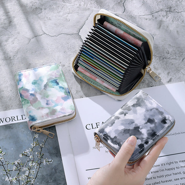 Compact Zip-Around Card and Coin Wallet with Marble Camouflage Print Bowlift